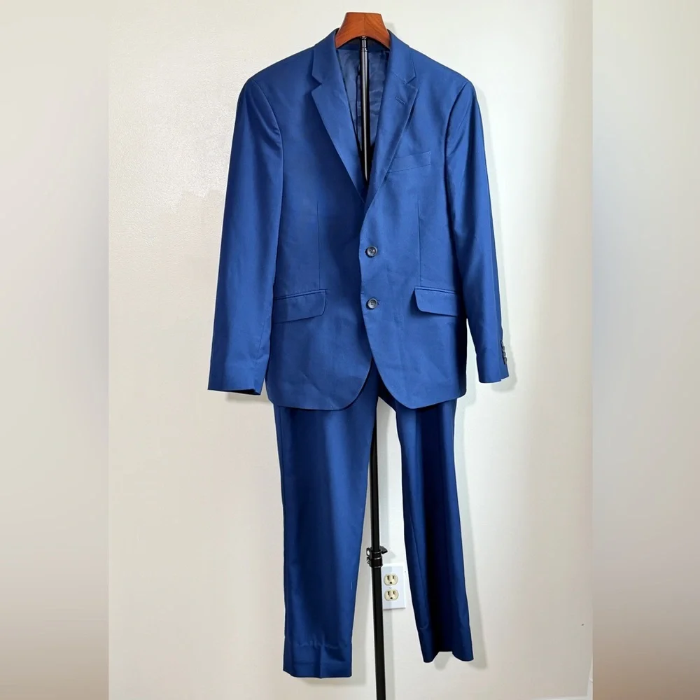 Kenneth Cole Techni-cole Suit Jacket Royal Blue men petite 38S medium